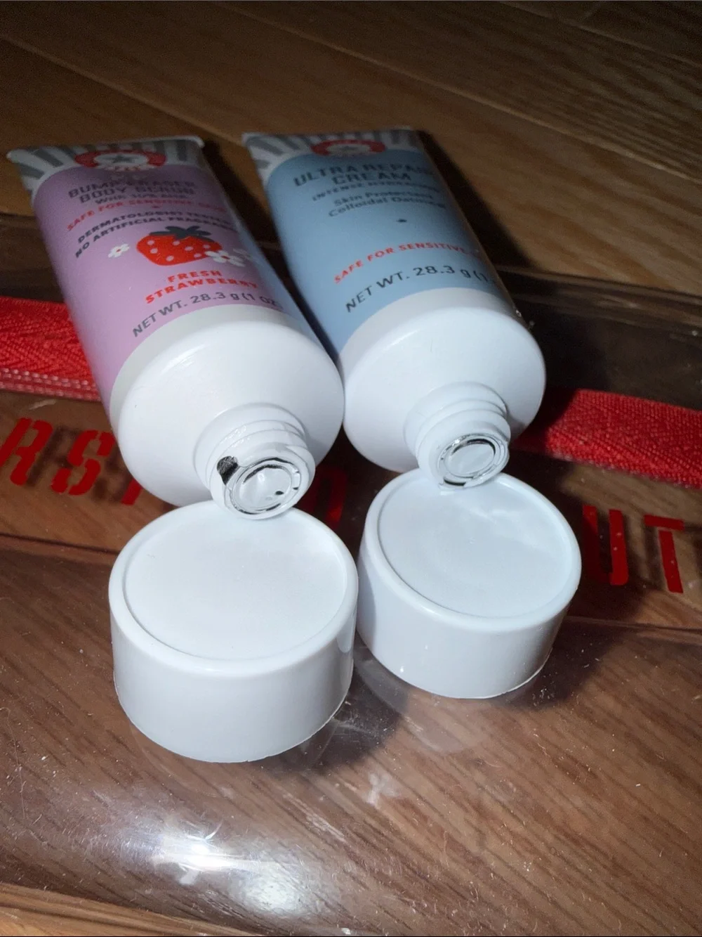 First aid beauty 3 pc skincare set exfoliator and body cream with bag sealed